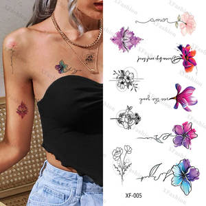 Petit <span class=keywords><strong>tatouage</strong></span> temporaire floral violet, petit pois doux, <span class=keywords><strong>tatouage</strong></span> temporaire à l'<span class=keywords><strong>aquarelle</strong></span>, fleur de lavande, tatouages temporaires pour femmes - Product Image 6
