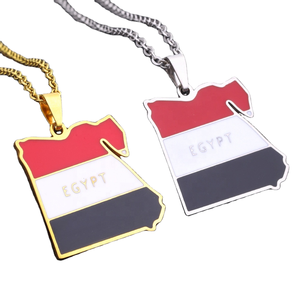 Nouveau à la mode émail goutte à goutte huile pays du <span class=keywords><strong>monde</strong></span> drapeau charme acier inoxydable National egypte carte collier - Product Image 1