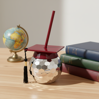 Nouvelle tasse de fête de remise des diplômes en PP écologique avec chapeau de bachelier noir, couleur personnalisable, paille miroir, qualité alimentaire sans BPA, vente en gros