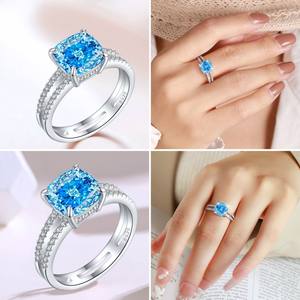 Anillos de compromiso de Zirconia cúbica rosa de 9x9mm para mujer, las mejores alianzas de boda de promesa con corte de Cojín cuadrado de cristal CZ para mujer - Product Image 4
