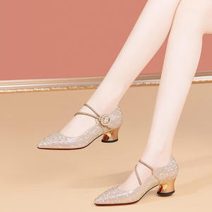 Escarpins tendance à bout pointu et bride cheville, talons épais, en cuir véritable, antidérapants, imprimés colorés, pour mariée - Product Image 3