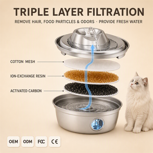 Fontaine à eau automatique pour animaux de compagnie en acier inoxydable 2L, design ovale moderne avec filtre à charbon actif pour chats, utilisation en intérieur - Product Image 2