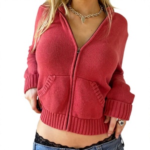 Sweatshirts Suprex Enterprises Vintage, sweats à capuche unis Y2K pour femmes, automne-hiver, manches lanternes, veste zippée, cardigan à capuche - Product Image 1