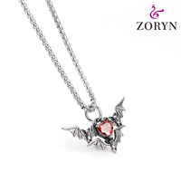 Collier Pendentif Cœur Rouge en Acier Inoxydable avec Trois Pierres Précieuses pour Hommes, Style Vintage Gothique Punk Rock Vampire Sombre, Bijou Tendance Rétro