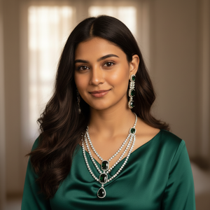 Un lujoso conjunto de collar y aretes de piedra verde esmeralda para aniversario de bodas y fiestas. - Product Image 1