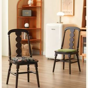 Chaise de salle à manger en bois massif rétro vintage française, rembourrée - Product Image 2