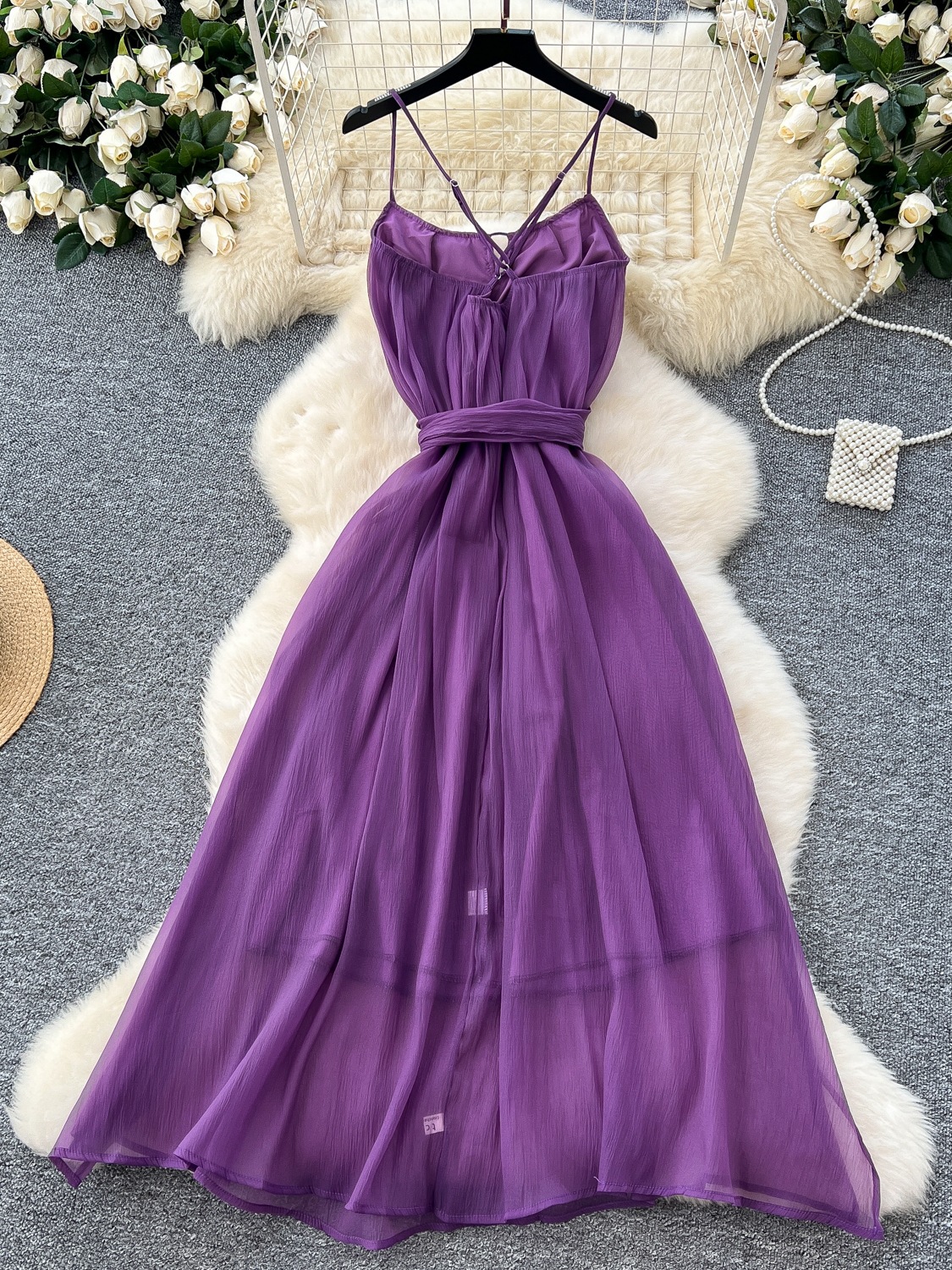 Vintage Style Purple Fairy Dress Elegant Slit Draped Chiffon Long with Tie  Waist Plain Dyed Logo Front for Summer| Alibaba.com