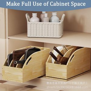 Wooden Kitchen Storage Box With Sliding Tray For <b>Pot</b> <b>Lid</b> Cutting Board Organizer Cabinet Drawer Organizer Rectangle Shape - Product Image 3