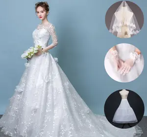 2023新新娘法式长袖拖尾公主式韩版简约搭配孕妇头套套装