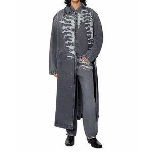 Camicie <span class=keywords><strong>di</strong></span> <span class=keywords><strong>jeans</strong></span> strappate a maniche lunghe da uomo personalizzate camicie <span class=keywords><strong>di</strong></span> <span class=keywords><strong>jeans</strong></span> invecchiate Vintage da uomo grigio scuro - Product Image 2