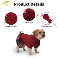 Robe pull pour chien à manches longues en tricot torsadé, motif écossais, jupe à volants, tenue d'hiver chaude pour animaux de compagnie, vêtements tricotés mignons pour chiens, personnalisable OEM