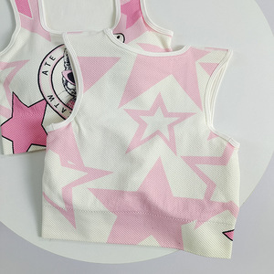 Médio Impresso Yoga Vest Chest Pad Fixo Cup Cobrindo Alta Resistência Sports Bra para Fitness Running Slimming Spandex - Product Image 2