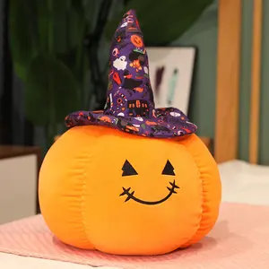 Atacado Personalizado Engraçado Soft Halloween Decorações Presentes Bonito Bruxa Chapéu De Pelúcia Abóbora Travesseiro Brinquedos