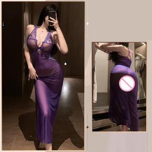 Женское тонкое эротическое кружевное сетчатое прозрачное длинное платье с цветочным узором, соблазнительная ночная рубашка для взрослых, с глубоким вырезом, прозрачная, сексуальная - Product Image 4