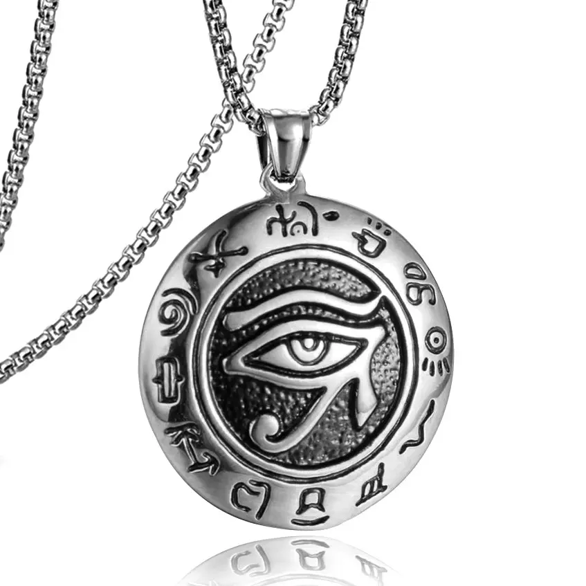 2023 all'ingrosso Hop Evil Eye collana con ciondolo rotondo per uomo in acciaio inossidabile antico egitto occhio di Horus gioielli con ciondolo