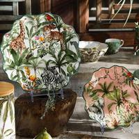 Service de vaisselle en céramique Bushland Idea, design créatif, motif végétal, bord vert, ensemble d'assiettes et de tasses, vaisselle en porcelaine de luxe