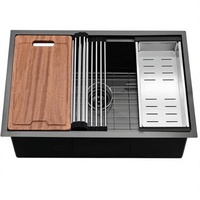 Évier de cuisine rectangulaire en acier inoxydable noir à encastrer, 33 pouces, 16 gauge, cuve de 10 pouces de profondeur