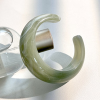 Nouveau Bracelet Manchette Ouverte en Résine Effet Encre Chinoise Vert Clair Marbré, Acrylique Brillant et Épais, Accessoire de Mode