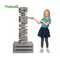 Jeu géant YumuQ en bois de pin de qualité supérieure avec 60 blocs et caisse de rangement, jeu de construction de tours d'empilage pour l'extérieur