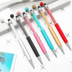 Wholesale gift with pendant rhinestone pen metal crystal ball pen office supplies touch screen small diamond ball pen