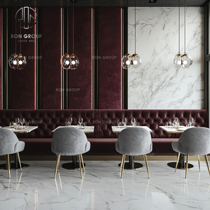 Set di Sedute a Panca Imbottite con Schienale Alto Ron Group, Tavolo Quadrato in Marmo, Sedia in Velluto Personalizzata, Arredamento Commerciale per Ristoranti - Product Image 3