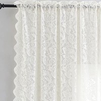 Rideaux Voilages de Luxe en Fibre de Bambou Style Européen Floral Vintage avec Dentelle, 84x52 Pouces, 2 Panneaux, à Passe-Tringle pour Salon
