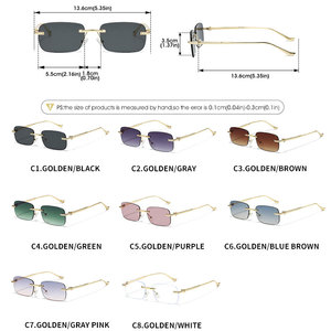 Custom Logo 2026 Vintage PC Lens Rectangle Sun Glasses UV400 Metal Shades Rimless Square <b>Sunglasses</b> for Men Women - Product Image 6