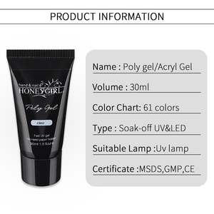HONEY GIRL Vente en Gros Acrygel Pailleté de Couleur Étiquette Privée Gel UV <span class=keywords><strong>Constructeur</strong></span> Vernis Gel Extension Ongles Acryliques Poly Gel Gel Solide Doux - Product Image 6