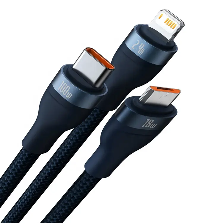 Baseus Flash Series II One-for-three Fast Charging Data Cable USB to M+L+C 100W