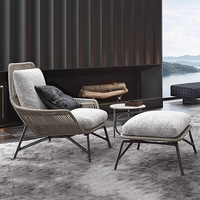 Ensemble moderne et simple en alliage d'aluminium trois pièces avec table basse, chaise et canapé en corde tressée pour cour, jardin et balcon