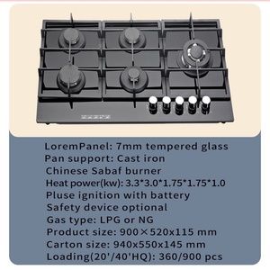 Estufa de gas integrada de 5 quemadores de diseño moderno, soporte de hierro fundido pesado con placas de cocina de vidrio templado para Aplicaciones de cocina - Product Image 6