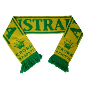 Jacquard Custom Design Knit Yellow Green Australia Fans Football Scarfs