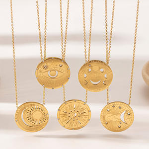 Nuovissimo ciondolo in oro 18K placcato PVD in acciaio inossidabile con zircone tarocco ciondolo <span class=keywords><strong>luna</strong></span> stella del <span class=keywords><strong>sole</strong></span> gioielli di moda <span class=keywords><strong>collana</strong></span> per occhi - Product Image 2