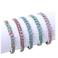 Bracelet jonc tendance en acier inoxydable plaqué or 18 carats avec chaîne cubaine, motif goutte d'huile émaillée colorée et minimaliste, empilable pour femme