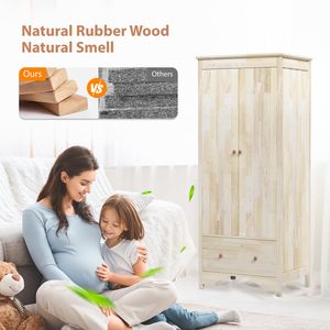 Tủ quần áo gỗ rắn, tủ quần áo gỗ chưa hoàn thành tủ quần áo với cửa ra vào và ngăn kéo, tủ quần áo gỗ thật để treo quần áo - Product Image 3