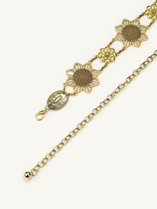 Cinturón de Cadena Metálica Vintage con <span class=keywords><strong>Flores</strong></span> para Mujer, Lujoso Cinturón Hueco con Diseño de Girasol, Cinturones de Vestir de Moda en Color Dorado, Joyería Corporal al por Mayor - Product Image 4