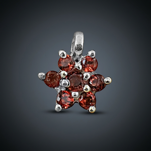 Art Palace 925 Silver <b>Garnet</b> Flower Charm Classic Pendant Unisex Everyday Wear Claw Setting - Product Image 1