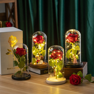 Rose éternelle avec lumière LED, <span class=keywords><strong>belle</strong></span> <span class=keywords><strong>et</strong></span> méchante, sous cloche en verre, décoration d'intérieur pour Pâques, Noël, Halloween, fête des pères, fête des mères - Product Image 4