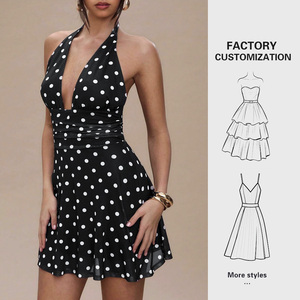 Abito in Chiffon a <span class=keywords><strong>Pois</strong></span> Personalizzato con Collo Halter, Scollatura Profonda a V, Schiena Scoperta, Senza Maniche, Casual e Traspirante per Donne - Product Image 1