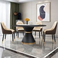 Ensemble table à manger et chaise en pierre de style italien minimaliste moderne, design circulaire tournant pour le salon