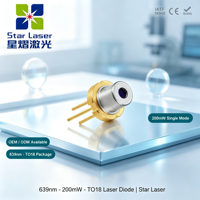 Diode laser rouge de qualité industrielle 639 nm 200 mW, diode laser monomode pour instruments optiques et mesures