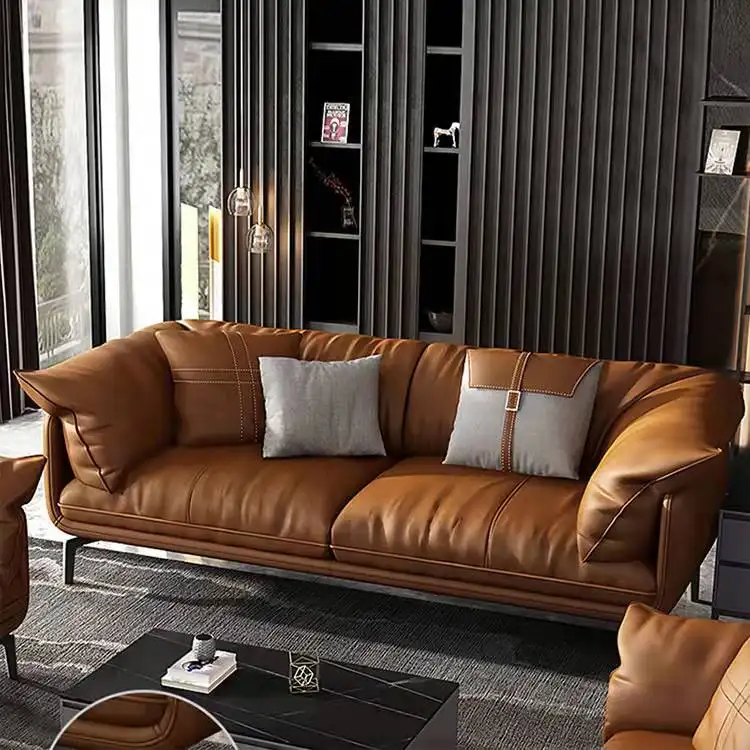الايطالية مخصصة تشيسترفيلد الفاخرة الحديثة أريكة لغرفة المعيشة جلد طبيعي الأريكة
