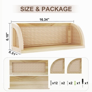 Estantes de pared de madera con tapices de ratán para sala de estar, estantes <span class=keywords><strong>flotantes</strong></span> de estilo bohemio natural, estantes montados en la pared de almacenamiento - Product Image 6