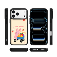 Coque de téléphone AG Feeling Black Edge avec motif lapin rose doré pour iPhone 17, 17 Pro Max, 16 Pro, 15 – Coque magnétique