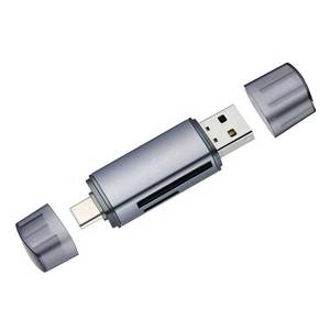 Lettore di Schede <span class=keywords><strong>Mini</strong></span> USB 2.0 Cantell 2 in 1 con Connettore USB-A/C per SD TF 480Mbps in Lega di Alluminio per Laptop/Telefono con Cappuccio - Product Image 1