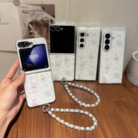 Coque de téléphone Kawaii fraîche à imprimé animalier de dessin animé avec paillettes pour Samsung Galaxy Z Fold 7-4, avec dragonne perlée pour Z Flip 7-3