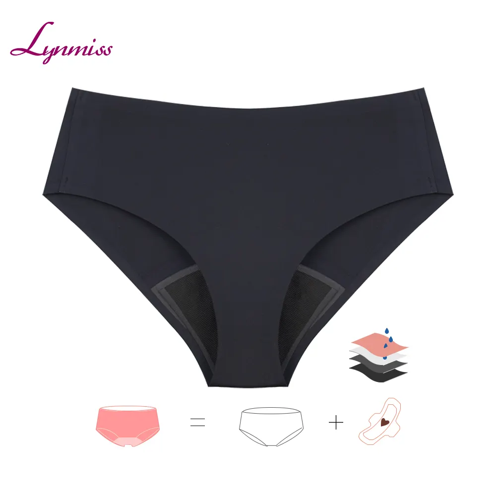 Wholesales Custom Hot Lingerie Ladies Teen Black Menstrual Panties Cotton Menstrual Underwear