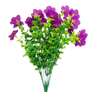   Fleurs d'eucalyptus artificielles violettes à 7 branches, résistantes aux UV, pour décoration extérieure, simulation en plastique, pour mariage - Product Image 5