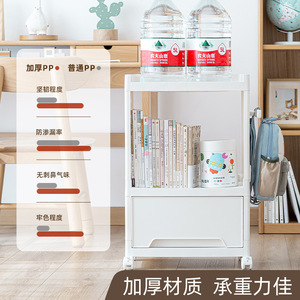 Movable Multi Tier Shelf With Drawer And <b>Wheels</b> For Kids Room Storage Organizer Rectangle Minimalist Design Standing Type PP - Product Image 4