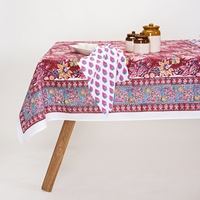 Nappe rectangulaire 140*320cm 100% coton, imprimé floral bordeaux, motif vigne multicolore, pour table à manger